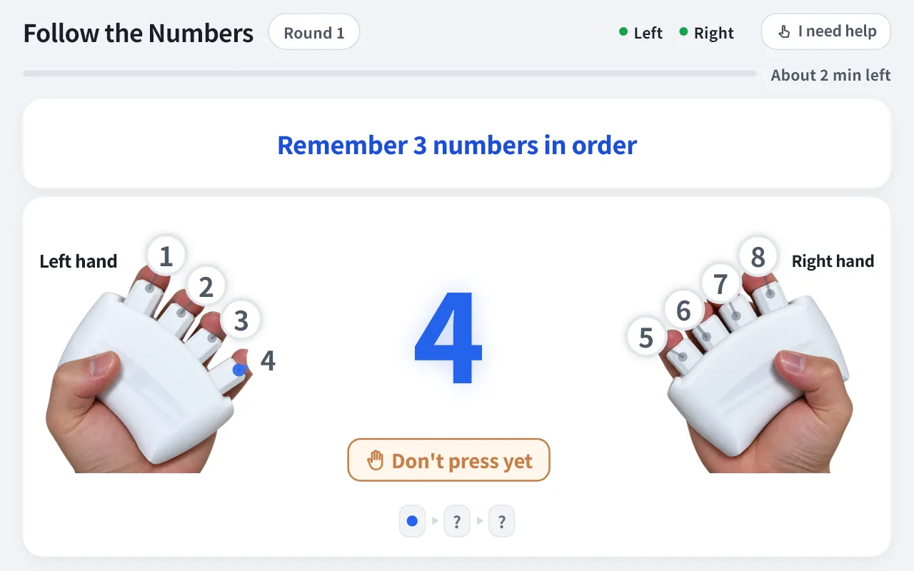 Follow the Numbers screen: remember 3 numbers in order