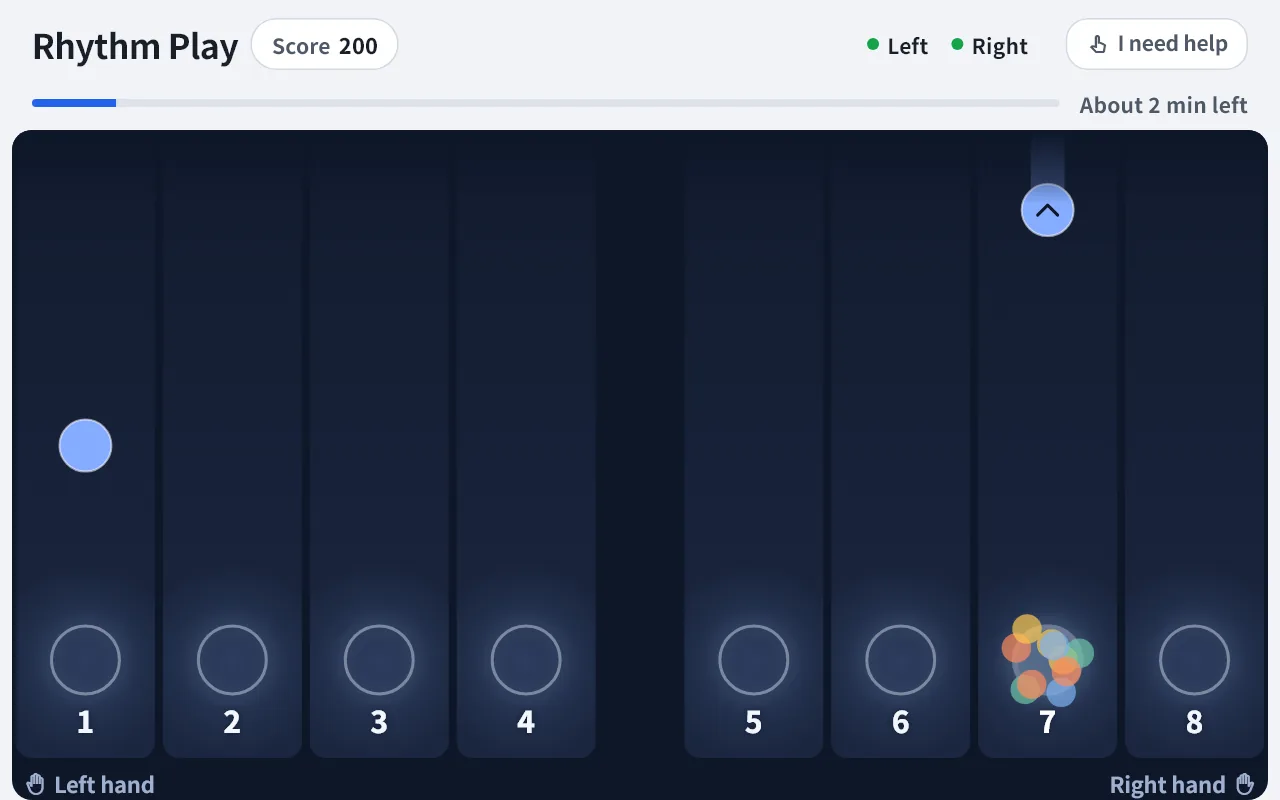 Rhythm play screen: press when the ring lights up