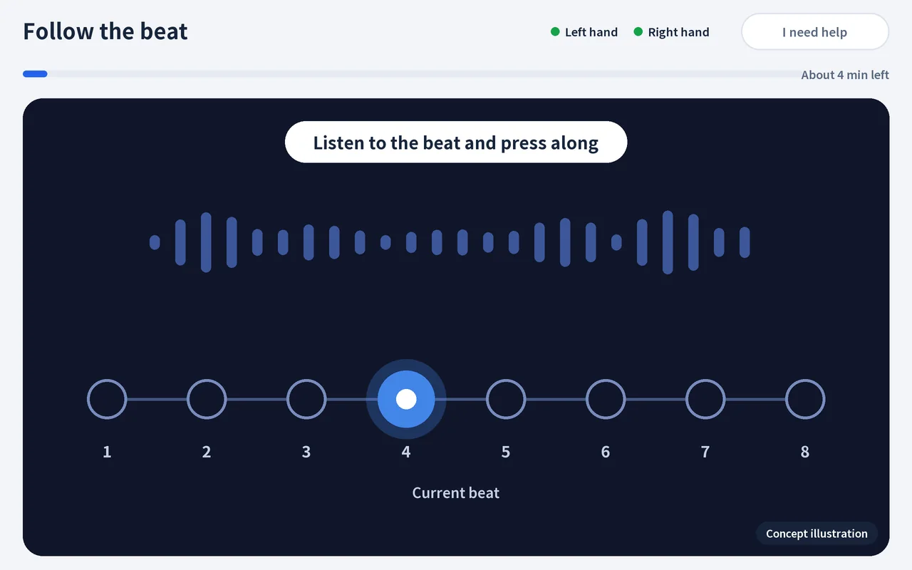 Follow the beat, concept illustration: hear the beat marker and press along with it
