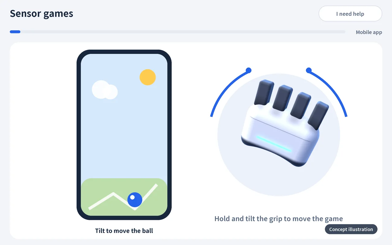 Sensor games, concept illustration: tilting the grip moves the ball in a mobile game